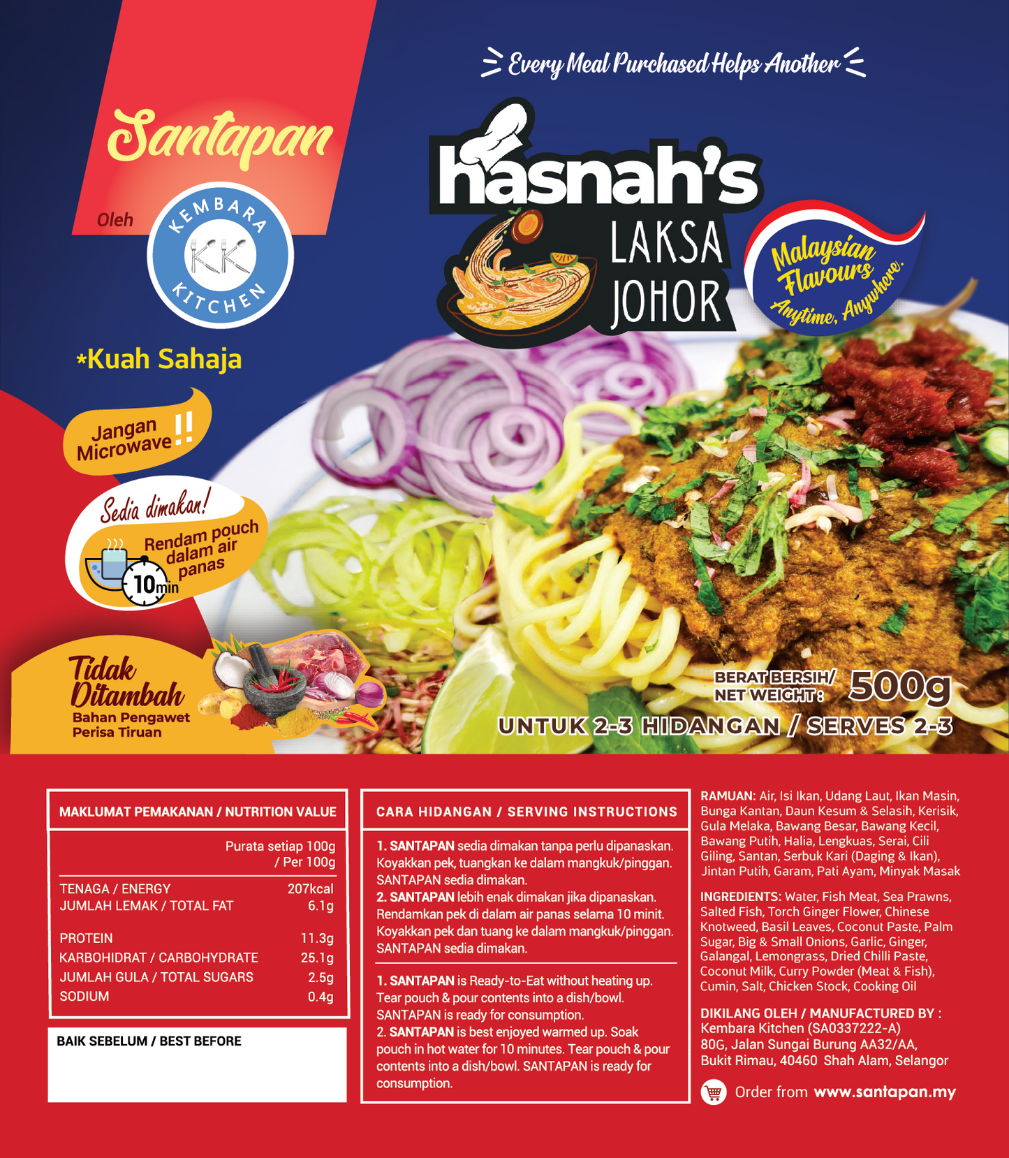 Laksa Johor Family Pack (500g) - Laksa Johor Pek Keluarga (500g) - Kuah Sahaja - Sedia dimakan - Ready-to-Eat